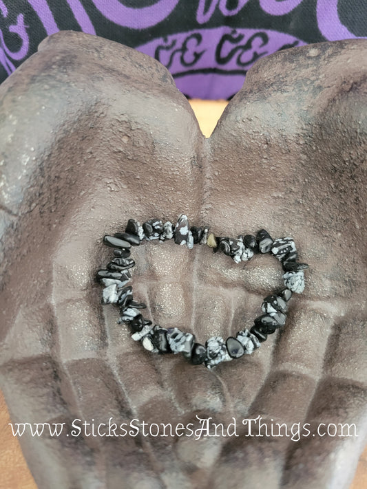 Snowflake Obsidian Chip Bead Bracelets 7 inches