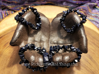 Blue Goldstone Chip Bead Bracelets 7 inches