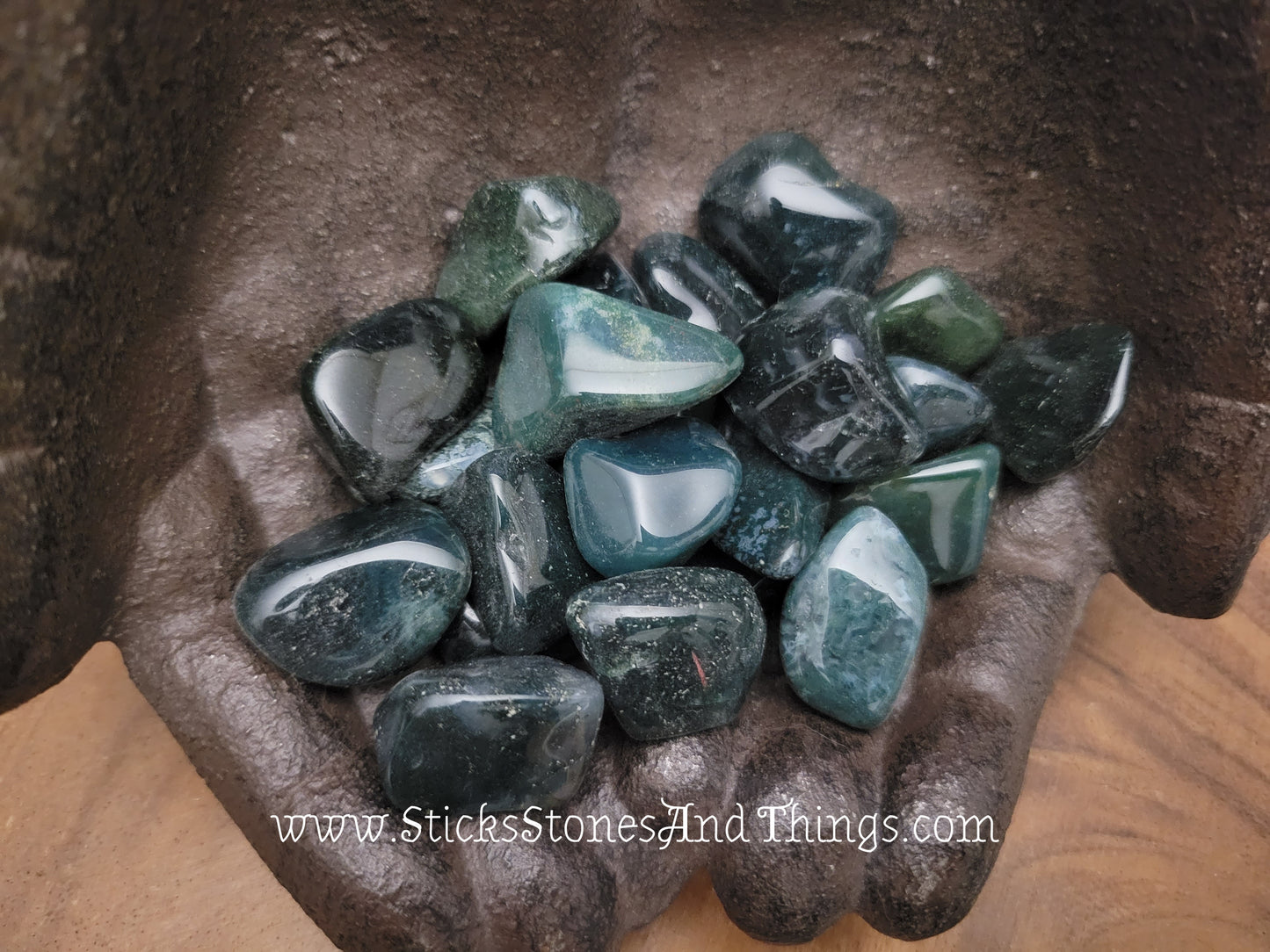 Moss Agate Tumbled Stones .75 inches