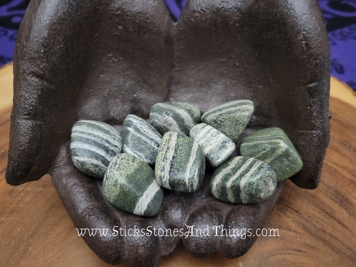 Green Zebra Stone Tumbled Crystal 1-125 inches