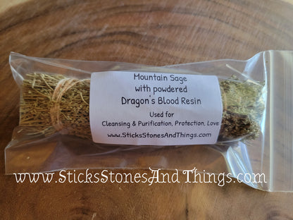 Mountain Sage with Dragon's Blood Resin Powder Smudge Stick 5 inches