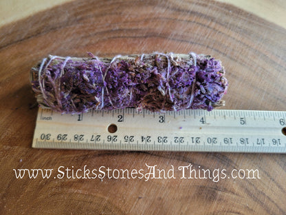 White Sage with Purple Lavender Flowers Smudge Stick 4.5-5 inches