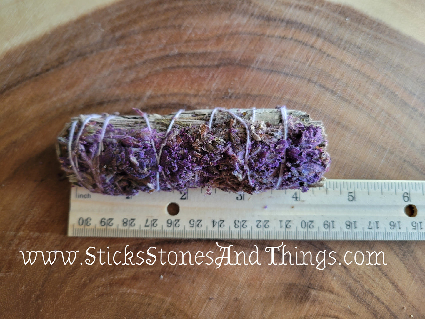 White Sage with Purple Lavender Flowers Smudge Stick 4.5-5 inches