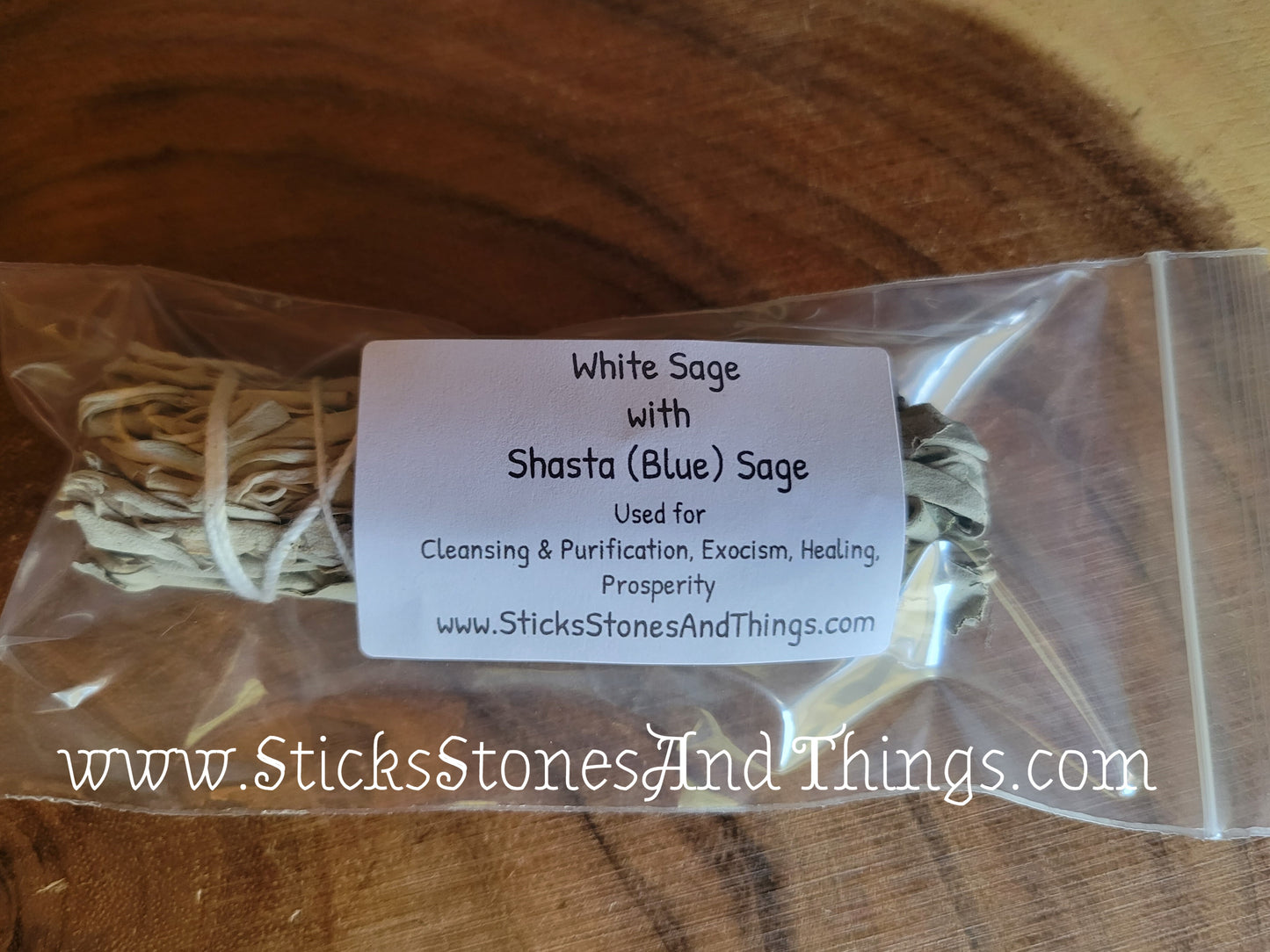 White Sage with Shasta (Blue) Sage Smudge Stick 4.5-5 inches