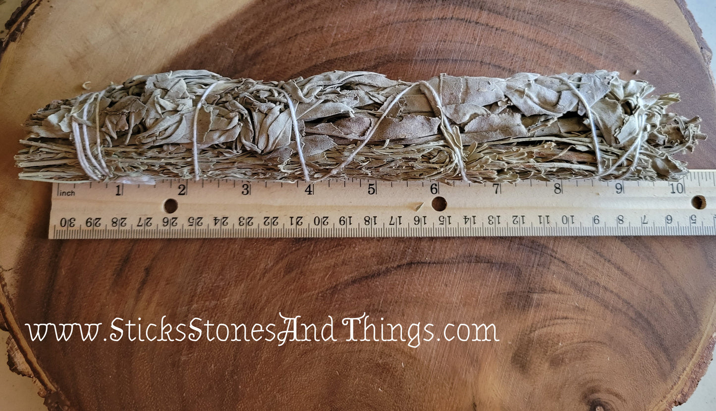 White Sage with Shasta (Blue) Sage Smudge Stick 9-10 inches