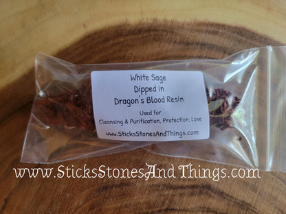 White Sage dipped in Dragon's Blood Resin Smudge Stick 4-5 inches