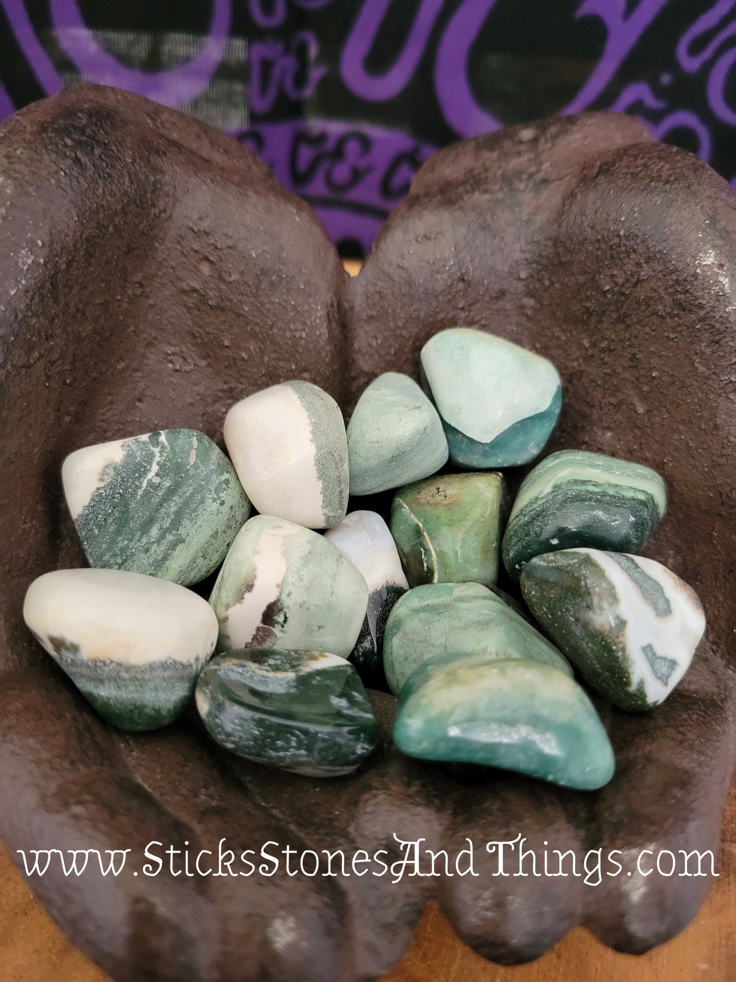 Green Sardonyx tumbled stone 1 inch