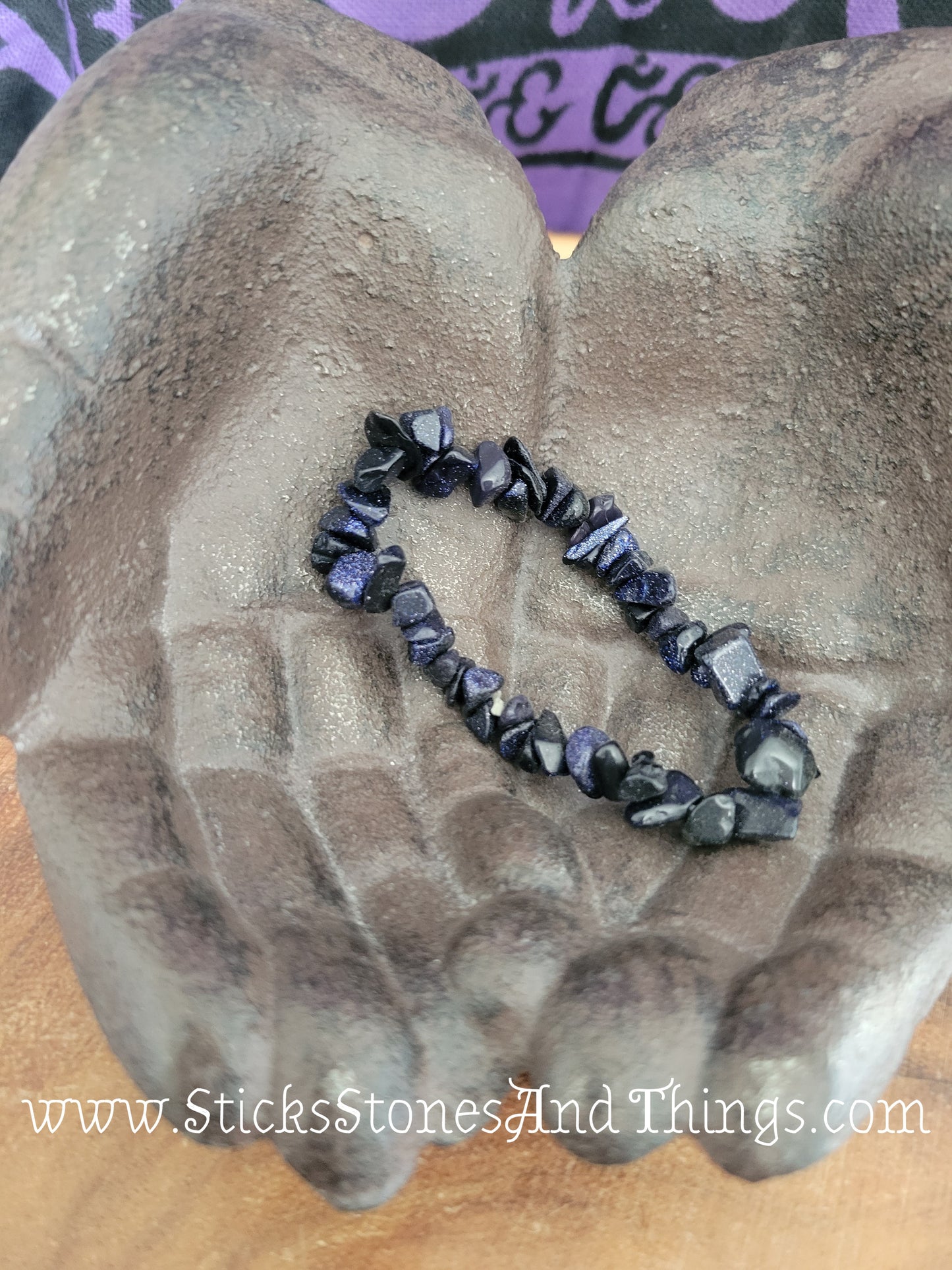 Blue Goldstone Chip Bead Bracelets 7 inches