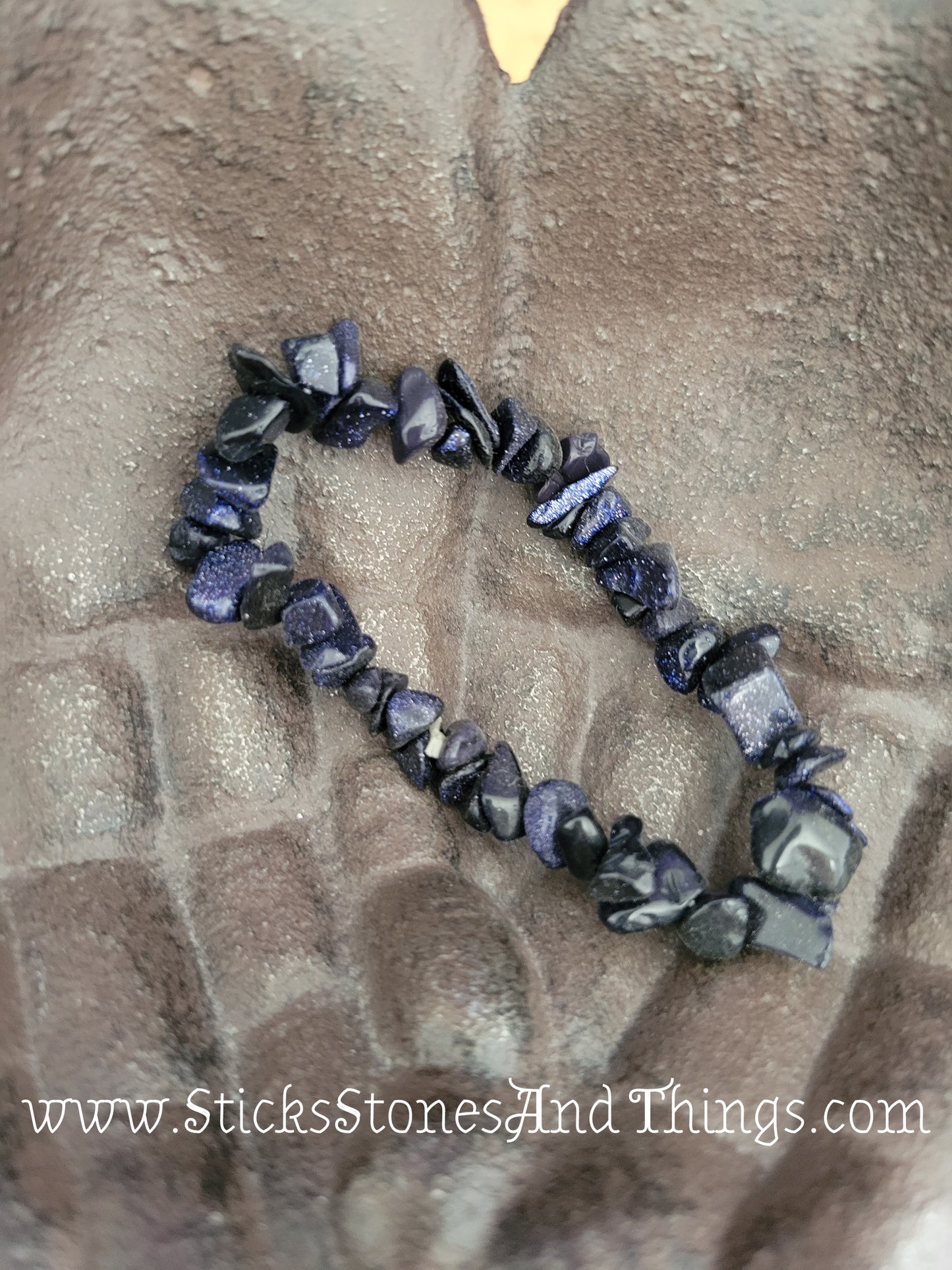 Blue Goldstone Chip Bead Bracelets 7 inches