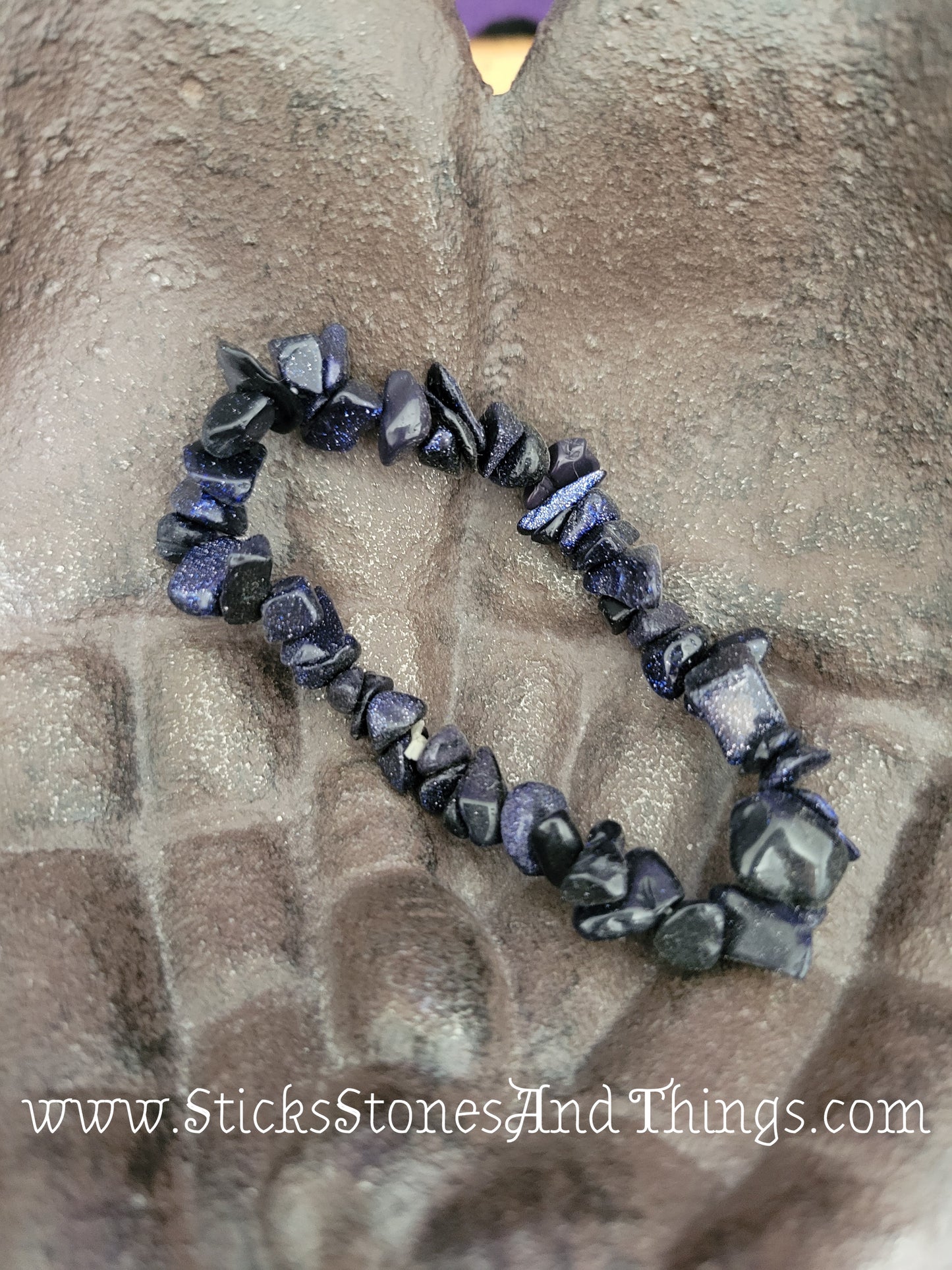 Blue Goldstone Chip Bead Bracelets 7 inches