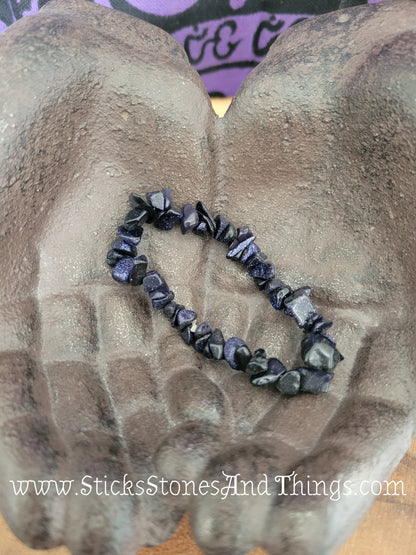 Blue Goldstone Chip Bead Bracelets 7 inches