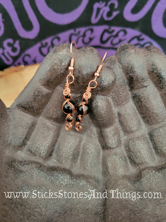 Black Onyx Wire-Wrapped Earrings
