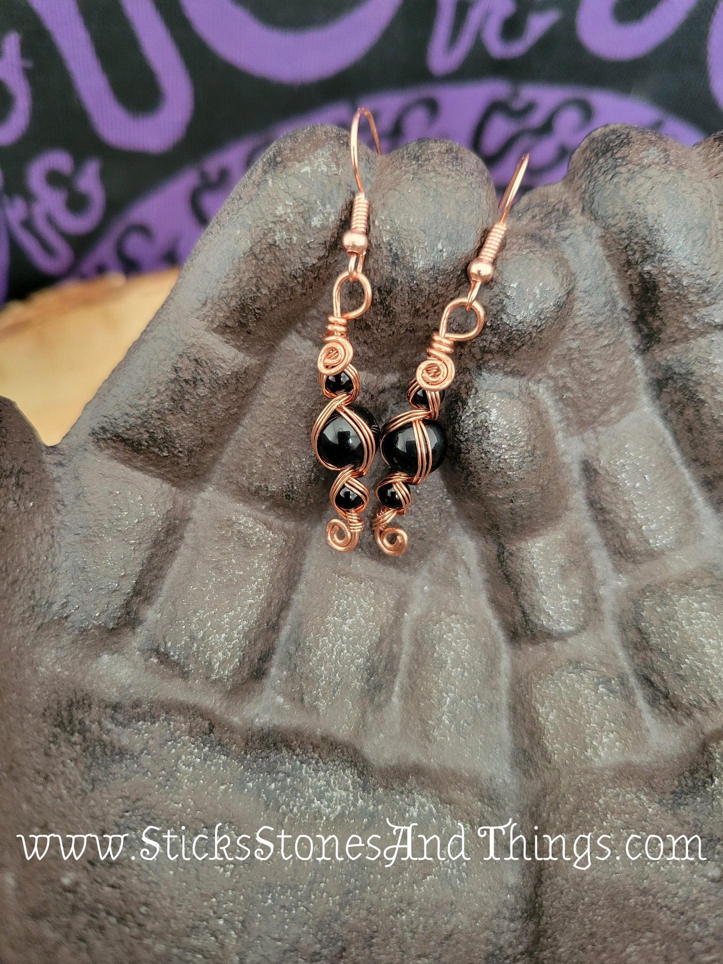 Black Onyx Wire-Wrapped Earrings