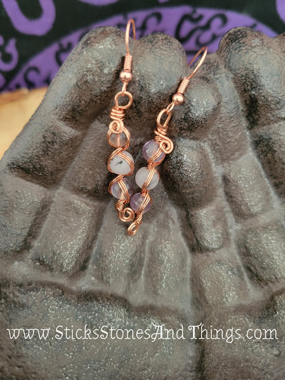 Amethyst and Tourmalated Lavender Quartz Wire-Wrapped Earrings
