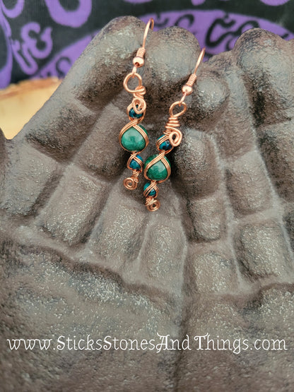 Malachite and Chrysocolla Wire-Wrapped Earrings