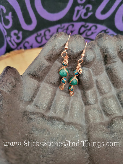 Malachite and Chrysocolla Wire-Wrapped Earrings