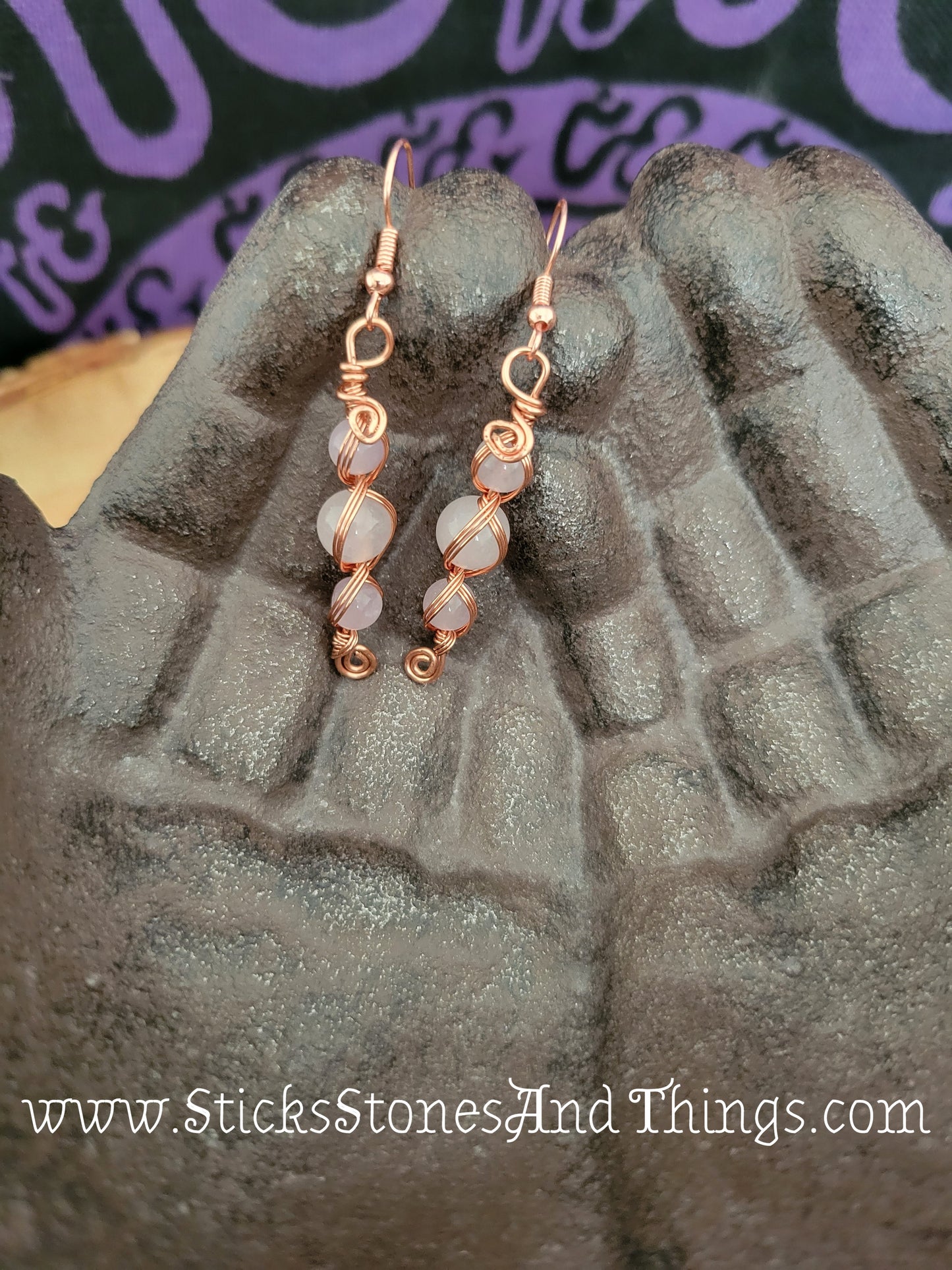 Rose Quartz and Amethyst Wire-Wrapped Earrings