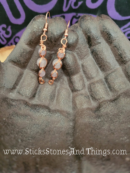 Rose Quartz and Amethyst Wire-Wrapped Earrings