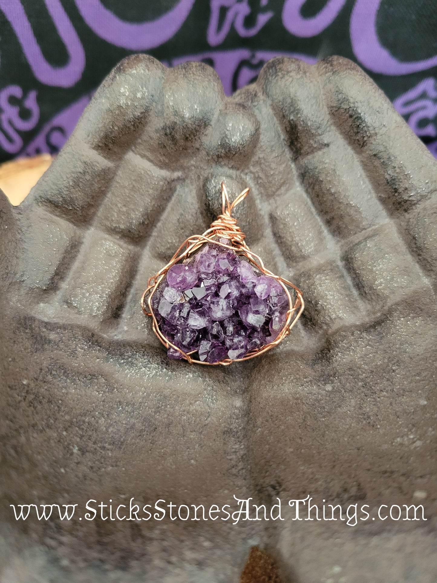 Amethyst Cluster Wire-Wrapped Pendant