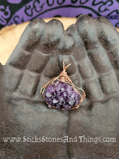 Amethyst Cluster Wire-Wrapped Pendant