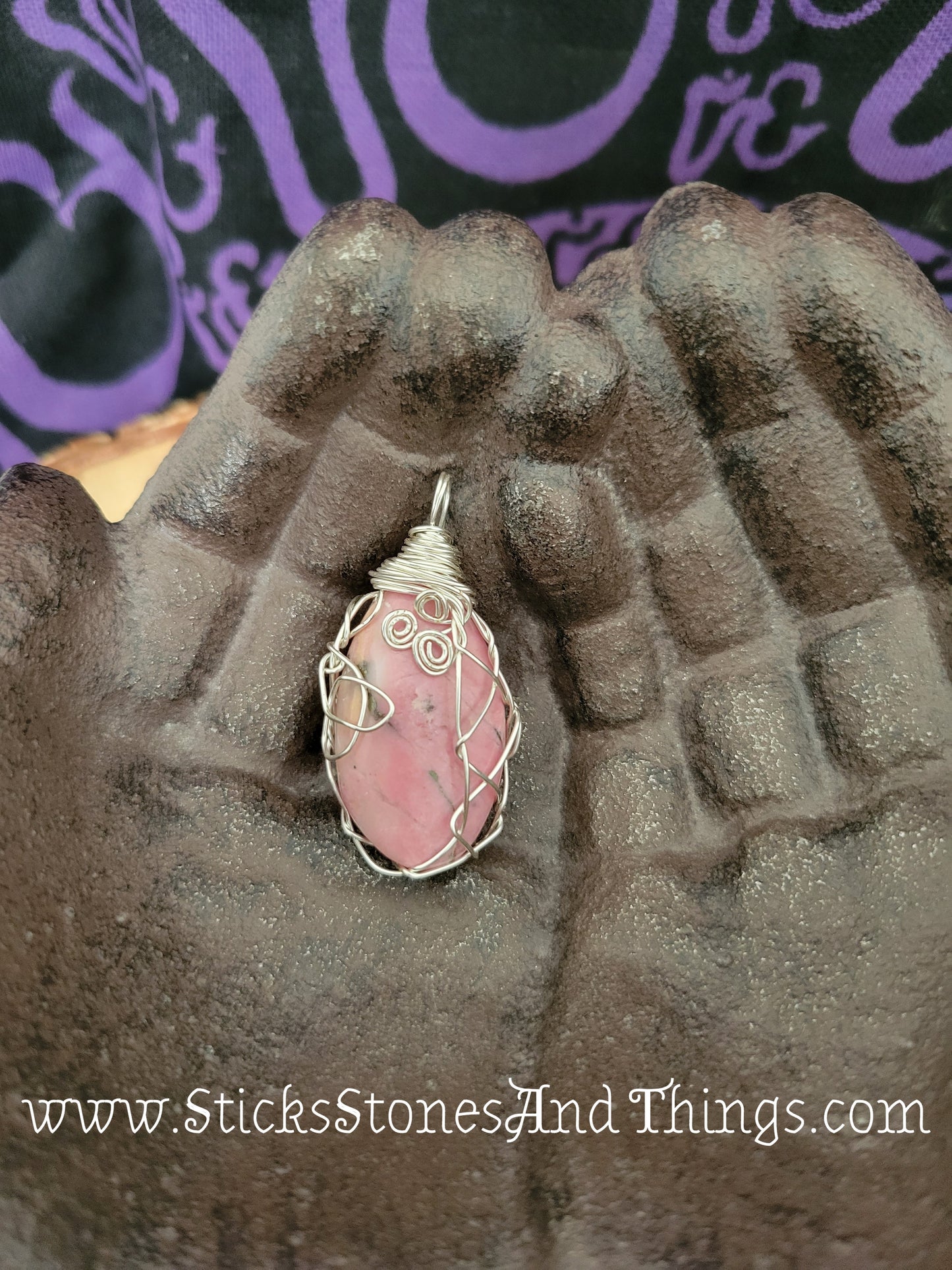 Rhodochrosite Wire-Wrapped Pendant