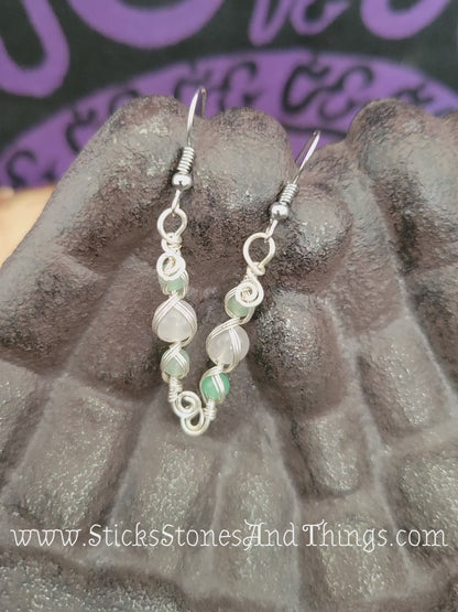 Green Aventurine and Rose Quartz Wire-Wrapped Earrings