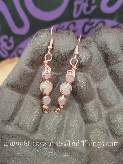 Rose Quartz and Amethyst Wire-Wrapped Earrings
