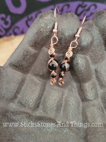 Black Onyx Wire-Wrapped Earrings