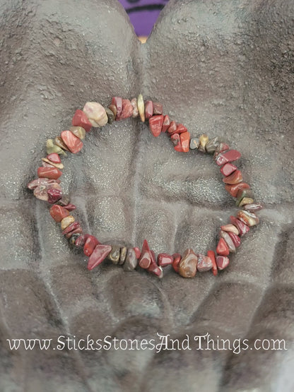 Brecciated Jasper Chip Bead Bracelet 7 inches