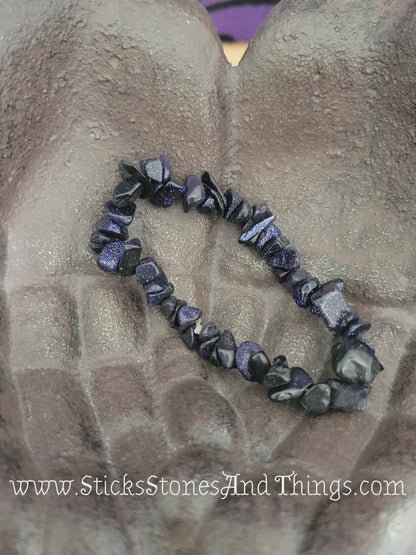 Blue Goldstone Chip Bead Bracelets 7 inches